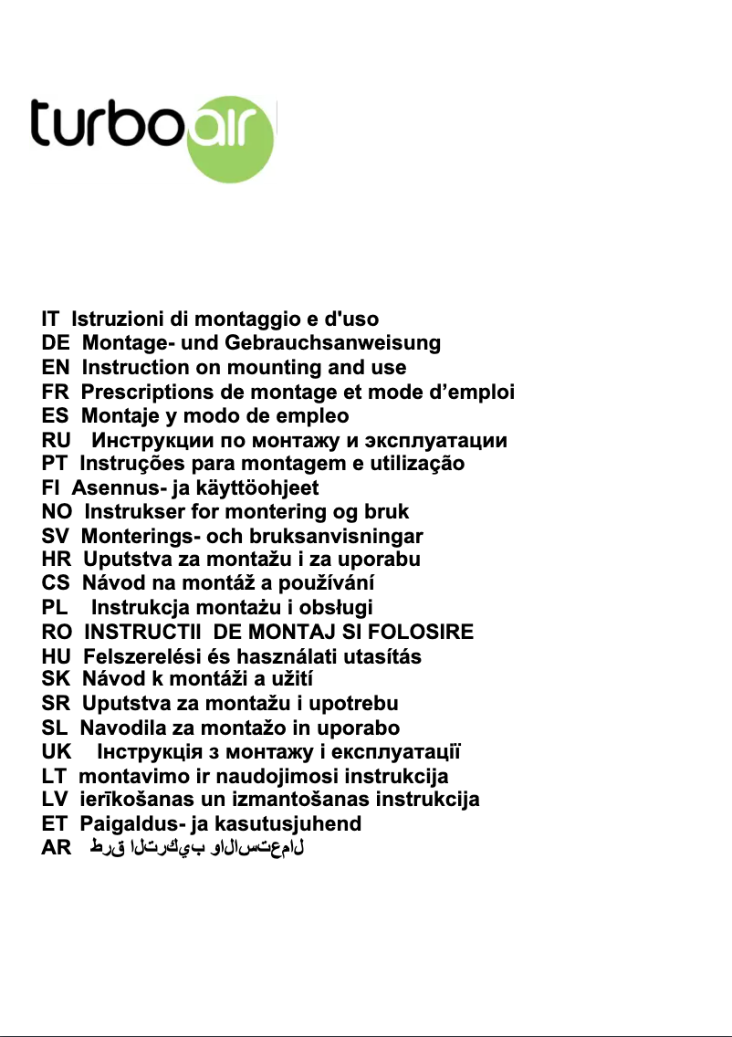 Page 1 of the manual User Manual Turbo air Tivoli Lux WH/F/90