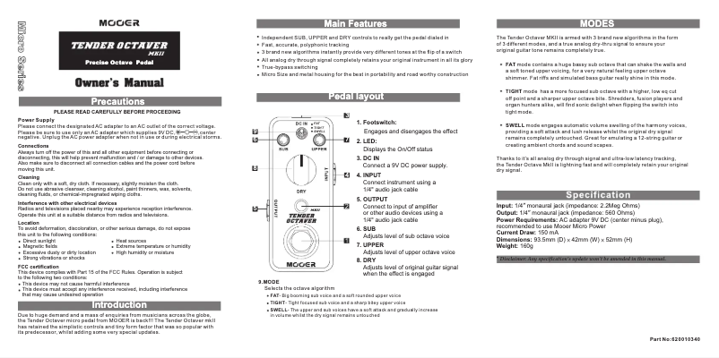 First page image of the manual for Tender Octaver MKⅡ