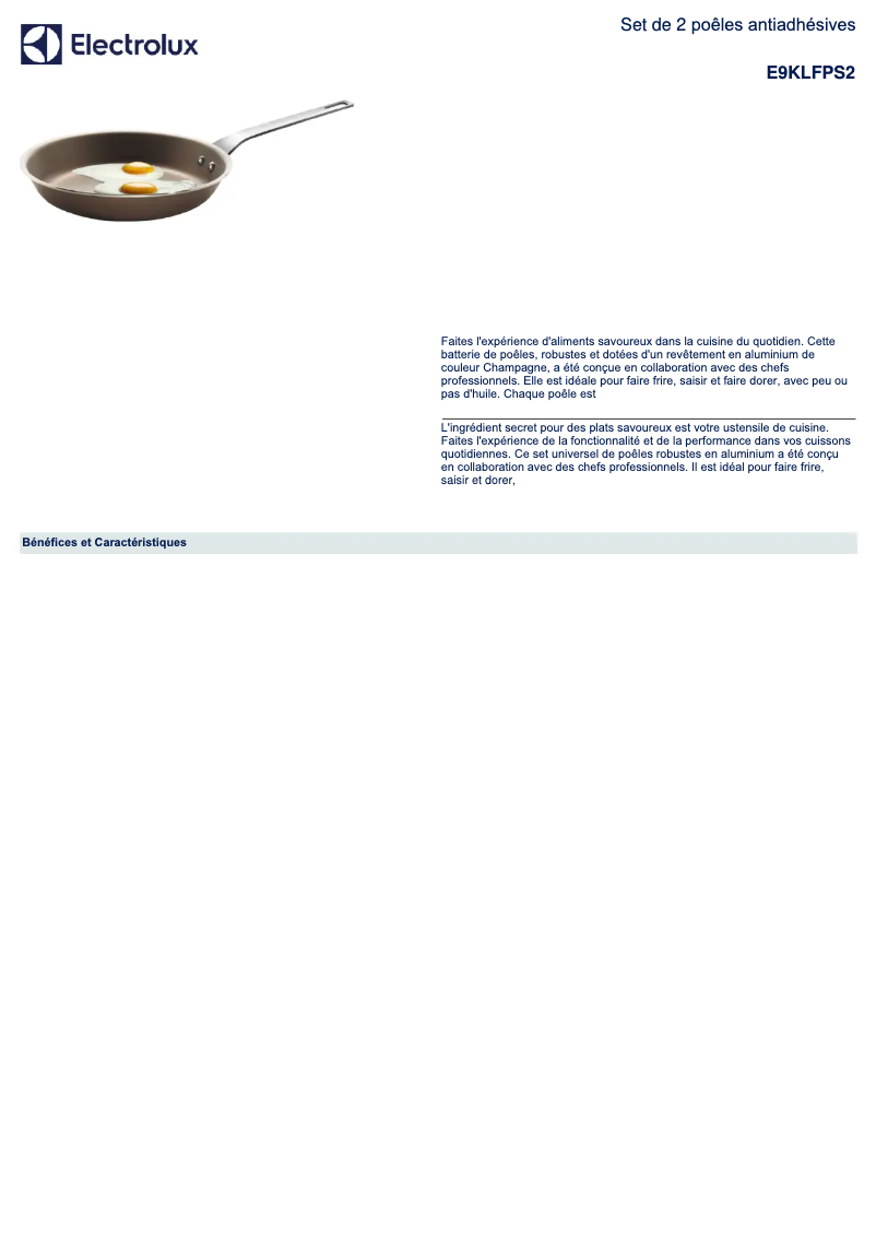 Page 1 of the manual Technical Sheet Electrolux E9KLFPS2