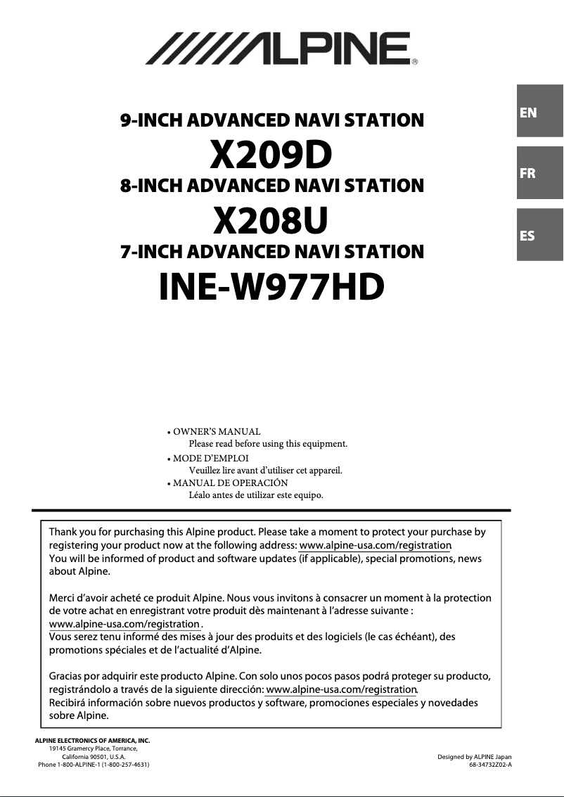 Page 1 of the manual User Manual Alpine X208U