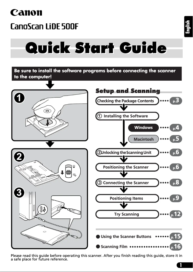 Page 1 of the manual Instruction Manual Canon Canoscan LiDE 500F
