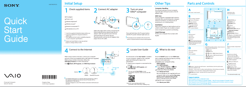 Page 1 of the manual Installation Guide Sony Vaio SVL24116FXB