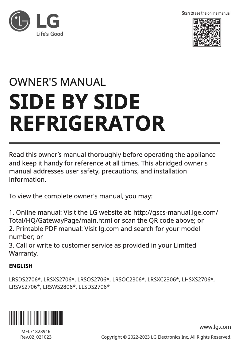 Page 1 of the manual User Manual LG LRSOC2306D