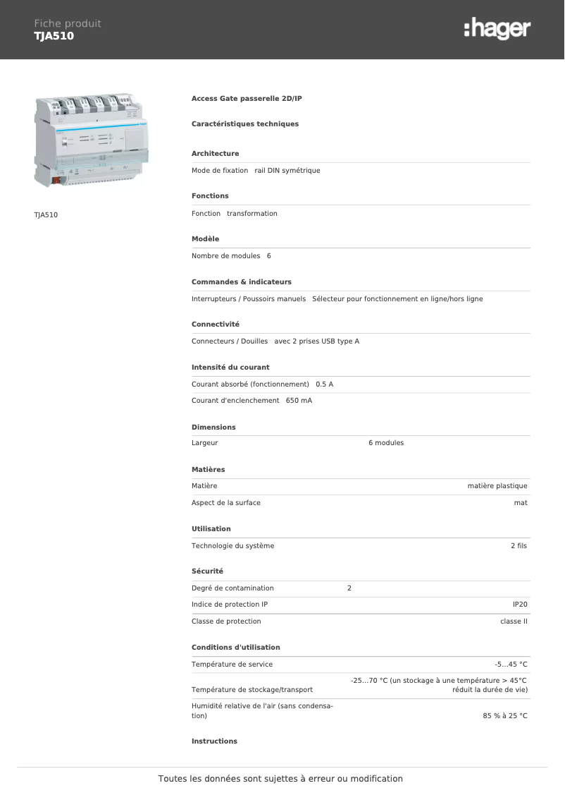 First page image of the manual for TJA510