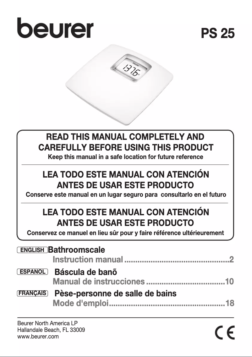 Page 1 of the manual User Manual Beurer PS 25