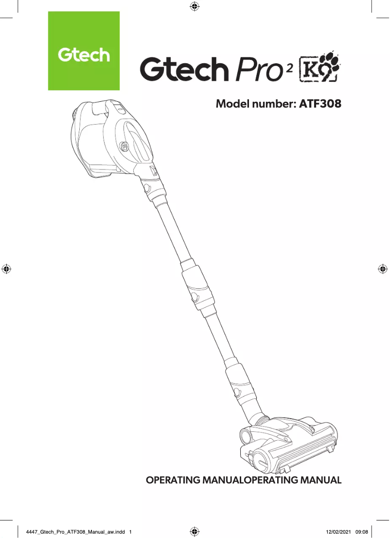 Page 1 of the manual User Manual Gtech Pro 2 K9 ATF309