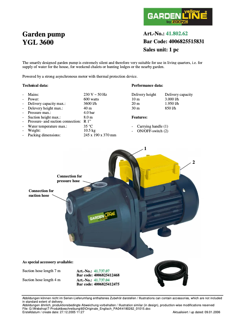 First page image of the manual for YGL 3600
