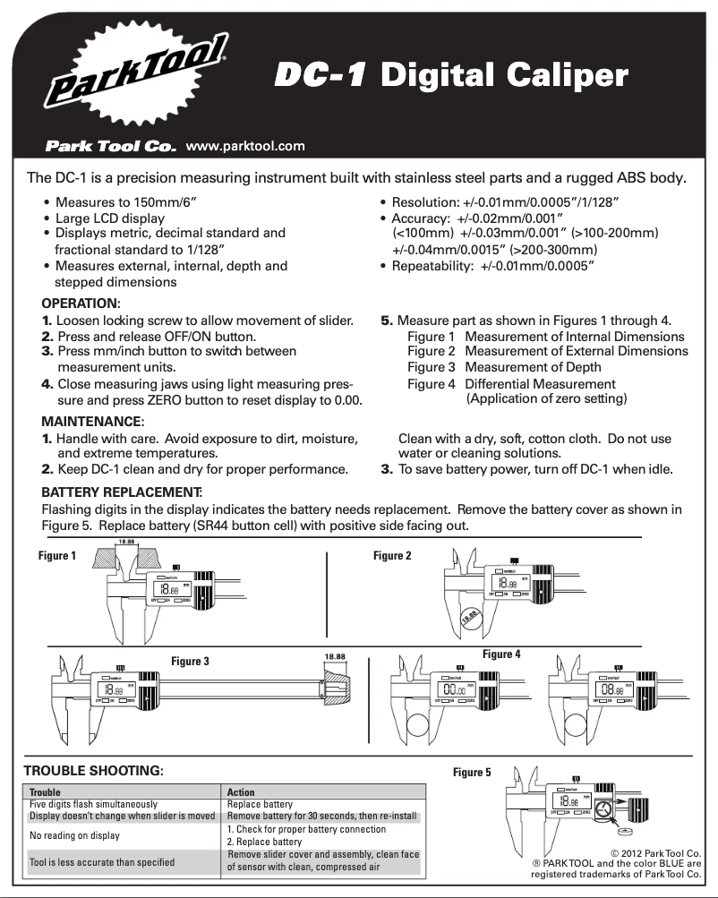 Page 1 of the manual User Manual Park Tool DC-1