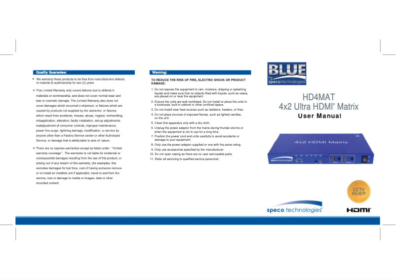 First page image of the manual for HD4MAT