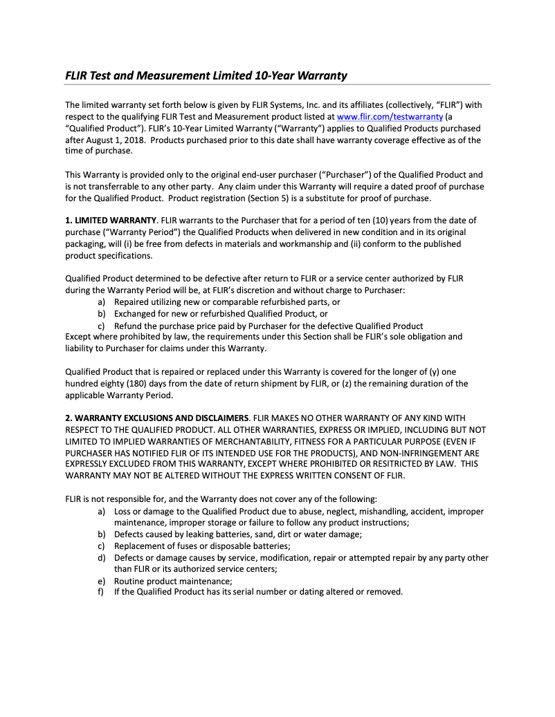 Page 1 of the manual Warranty Information FLIR DM285