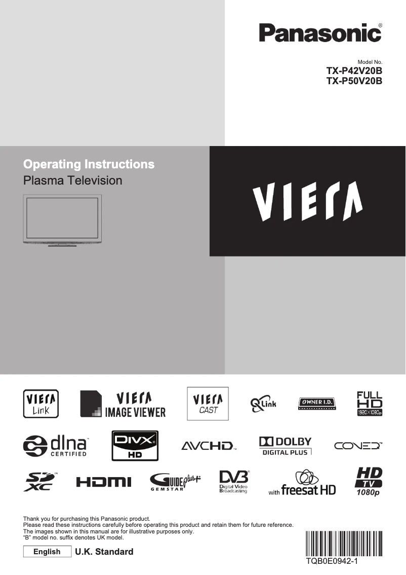 Page 1 of the manual User Manual Panasonic TX-P50V20B