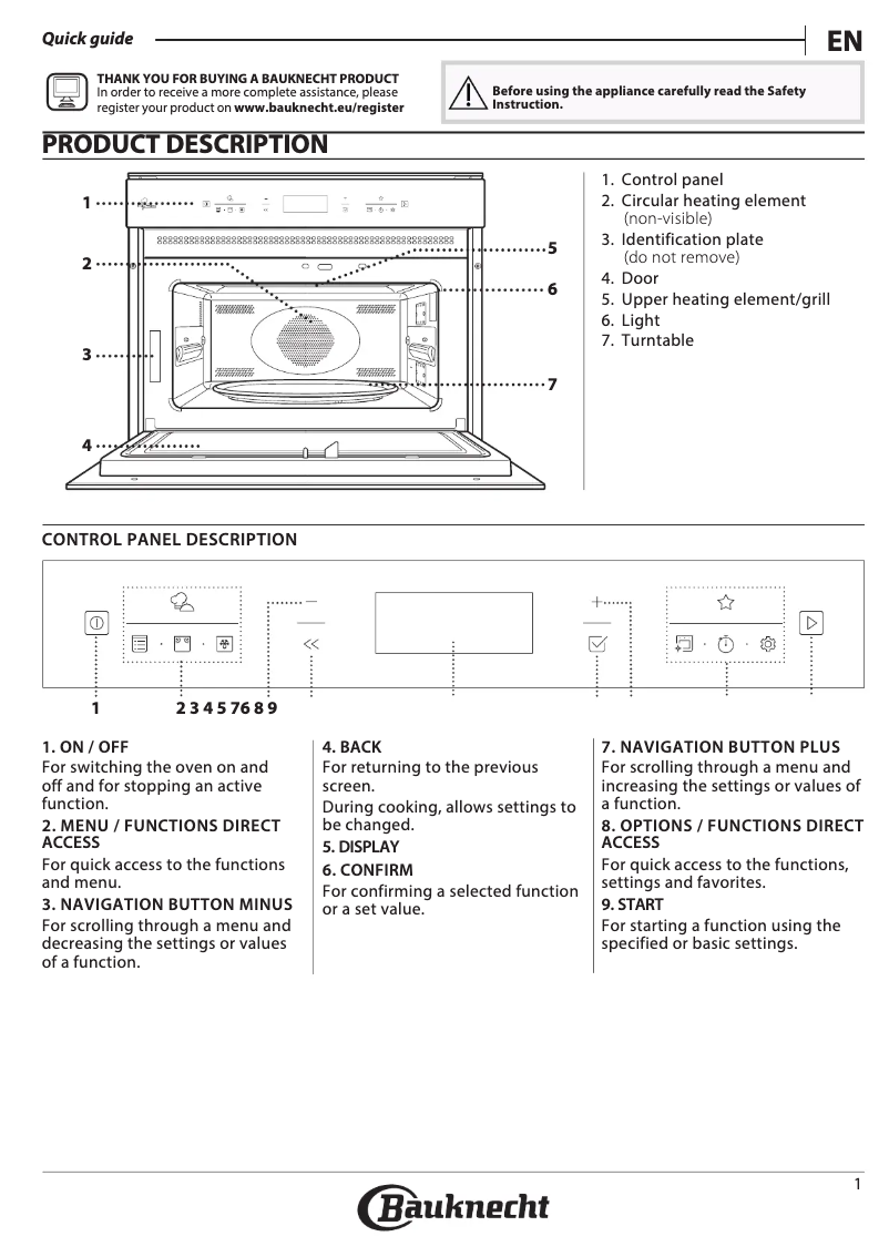 Page 1 of the manual Instruction Manual Bauknecht EMPK7 CT645 PT