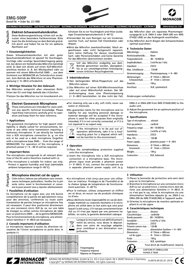 Page 1 of the manual User Manual Monacor EMG-500P