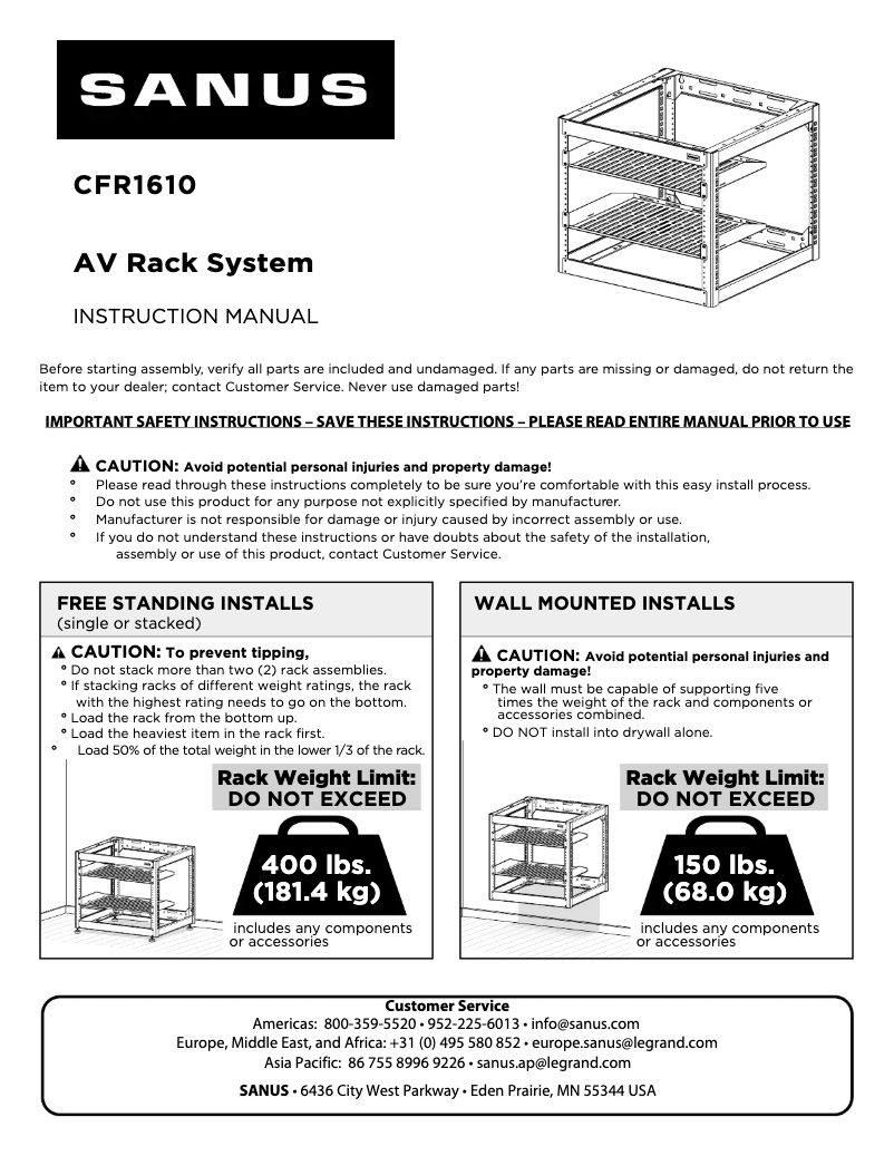 Page 1 of the manual User Manual Sanus CFR1610