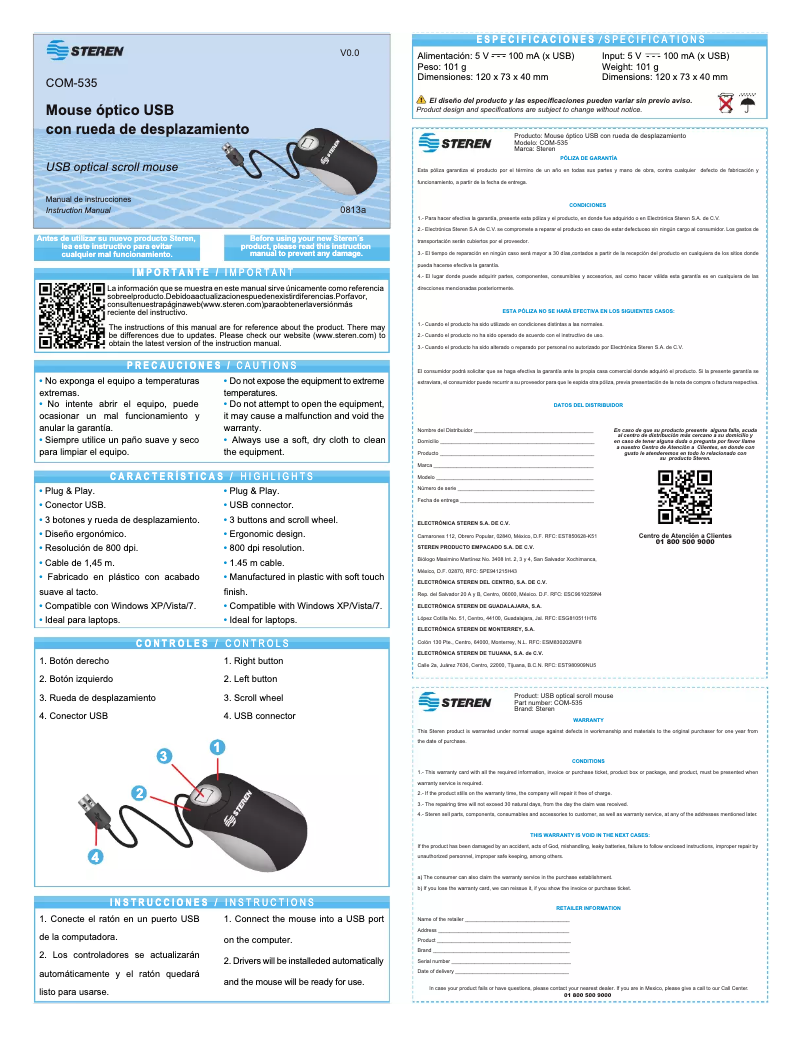 Page 1 of the manual User Manual Steren COM-535