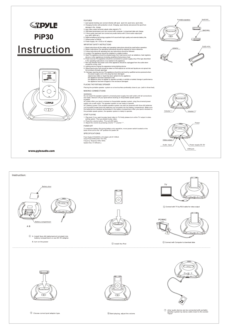 Page 1 of the manual User Manual Pyle PIP30