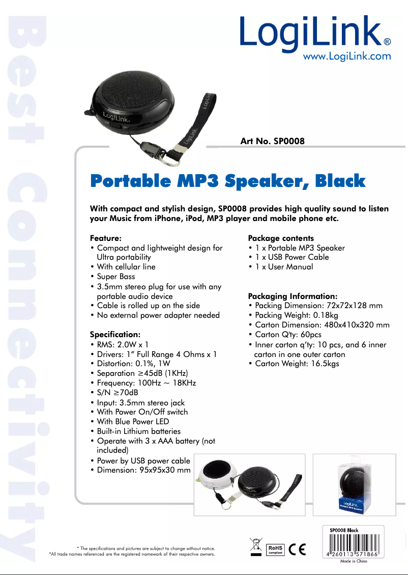 Page 1 of the manual User Manual LogiLink SP0008