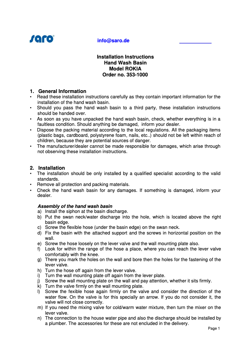 Image de la première page du manuel de l'appareil ROKIA