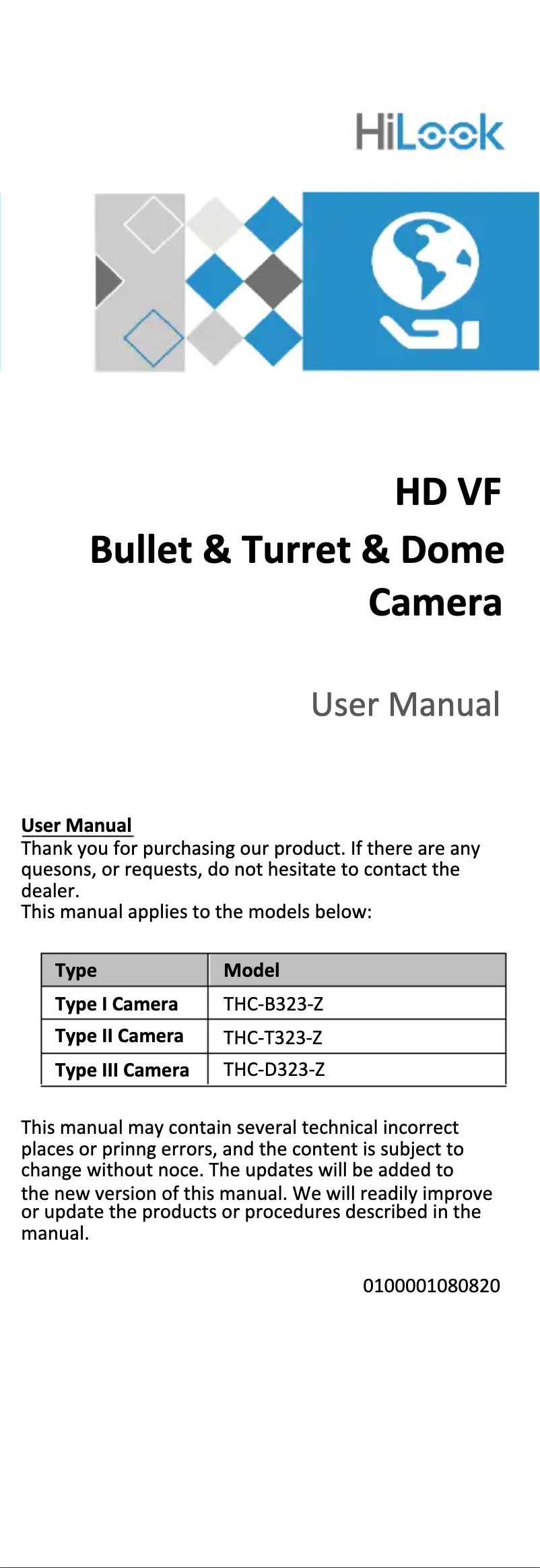 First page image of the manual for THC-B323-Z
