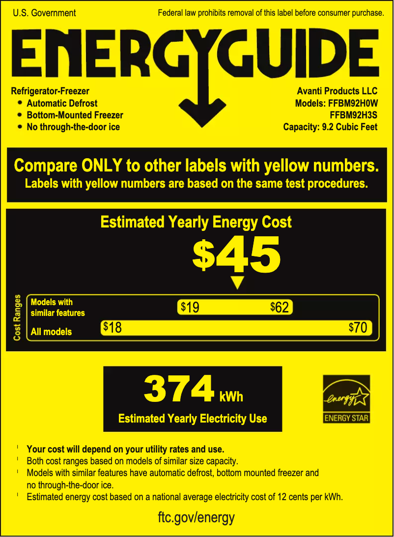 Page 1 of the manual Energy Label Avanti FFBM92H3S