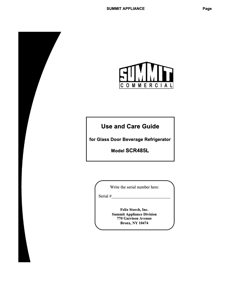 Page 1 of the manual User Manual Summit SCR485L