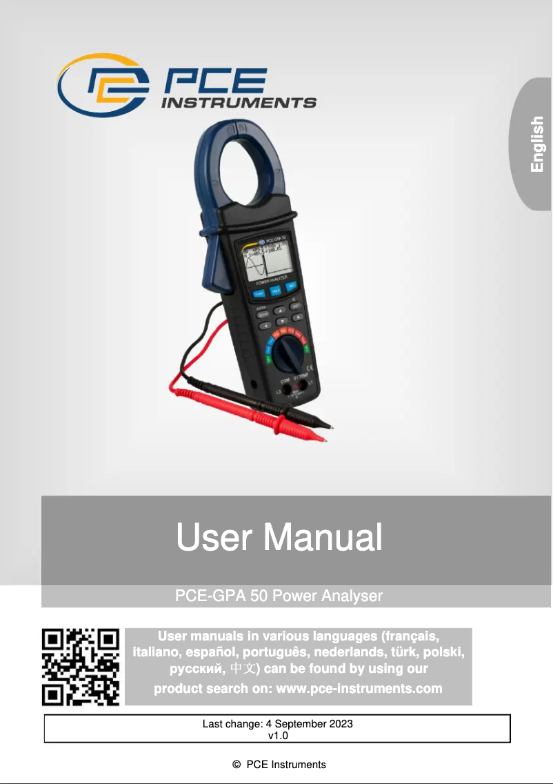 First page image of the manual for PCE-GPA 50