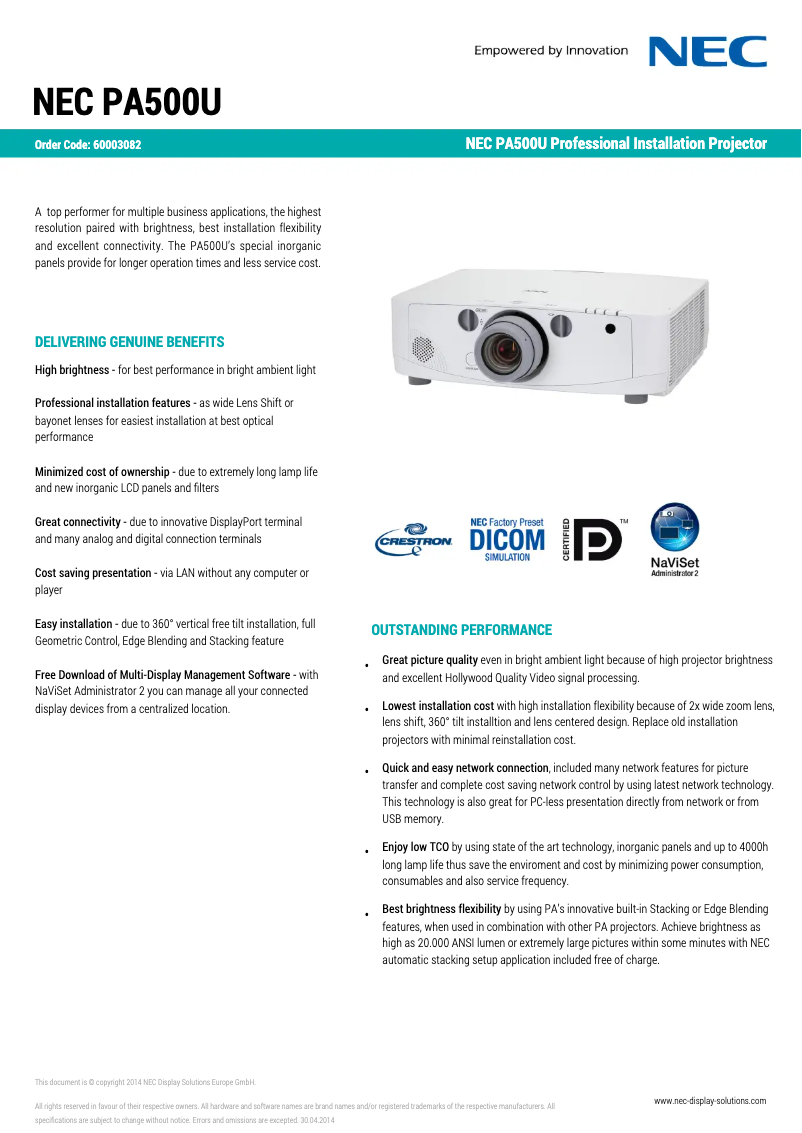 First page image of the manual for PA500U