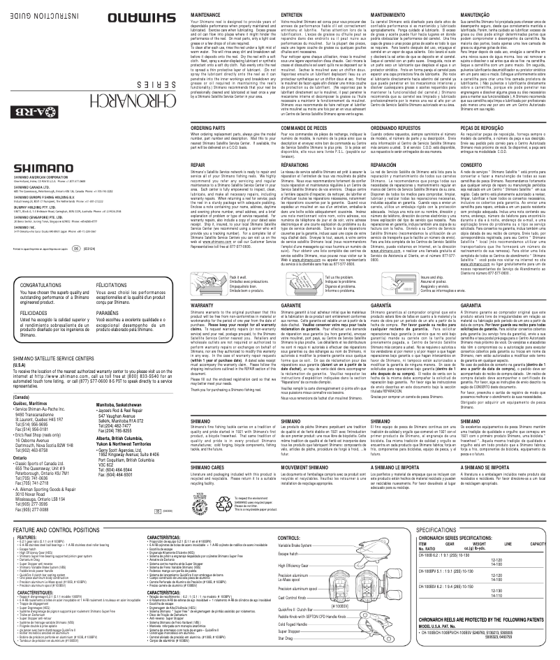 Page 1 of the manual User Manual Shimano Chronarch 100BPV
