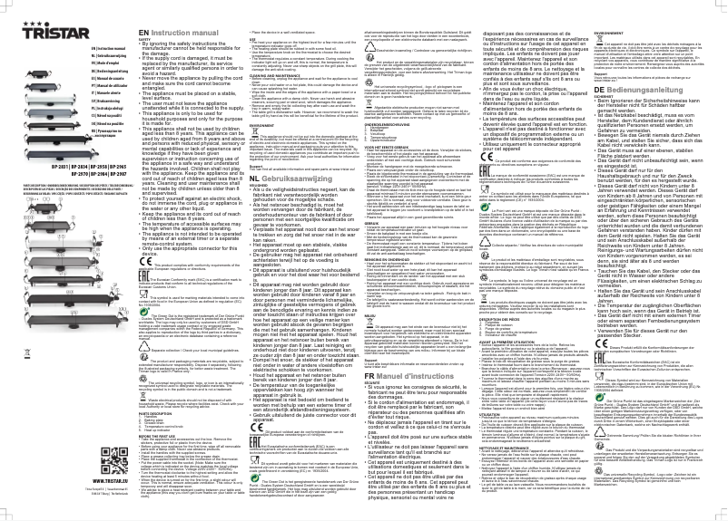 Page 1 of the manual User Manual TriStar BP-2970