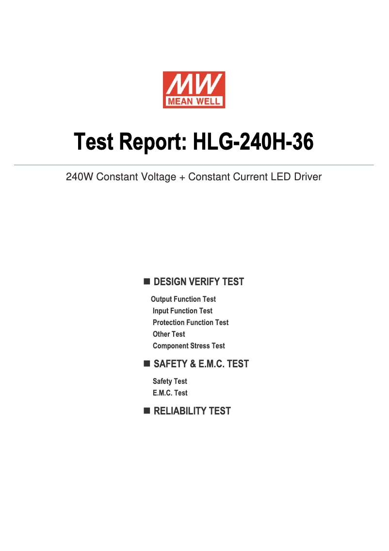 Page 1 of the manual Technical Sheet Mean Well HLG-240H-36