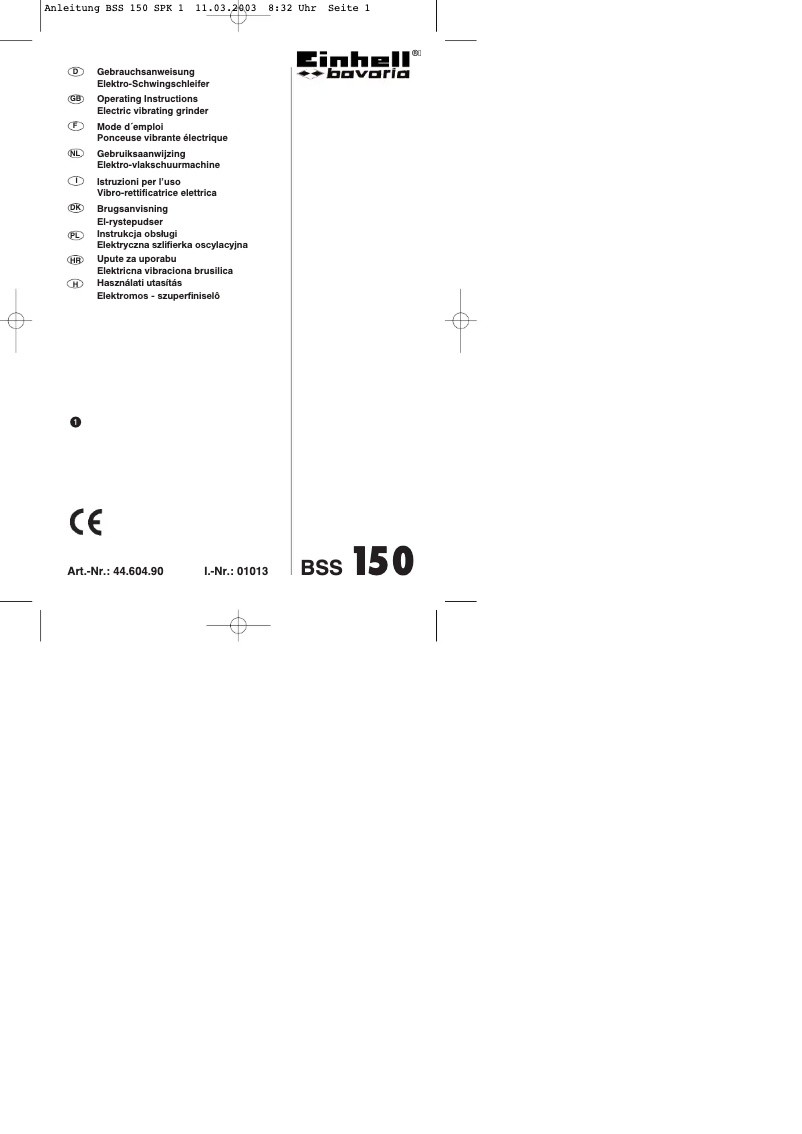 Page 1 of the manual User Manual Einhell Bavaria BSS 150