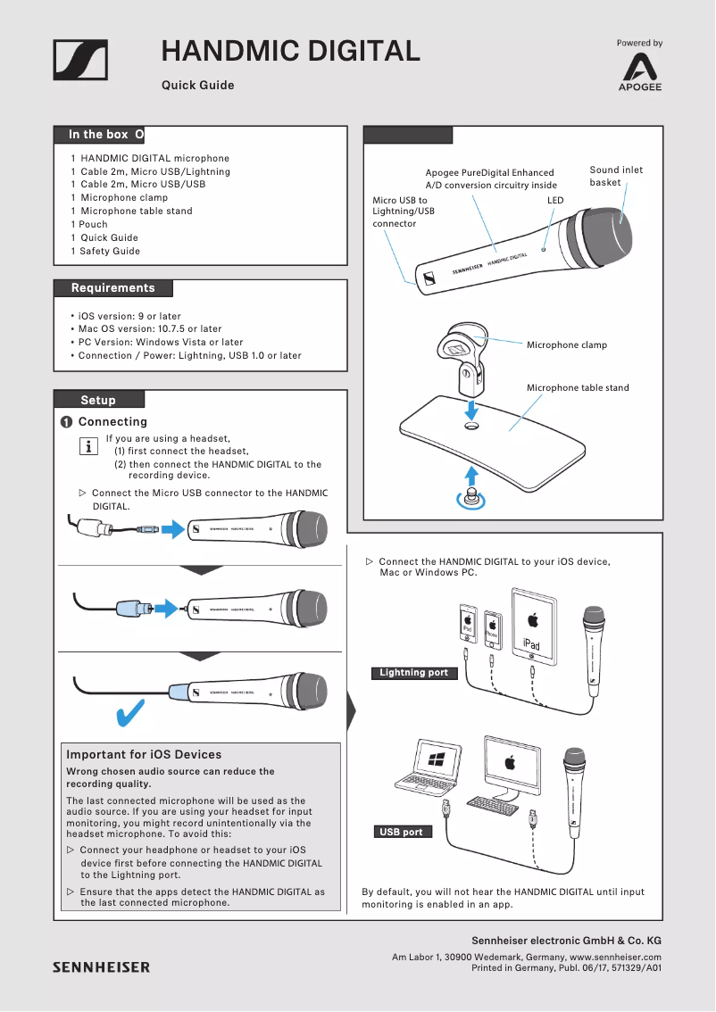 Page 1 of the manual User Manual Sennheiser Handmic Digital