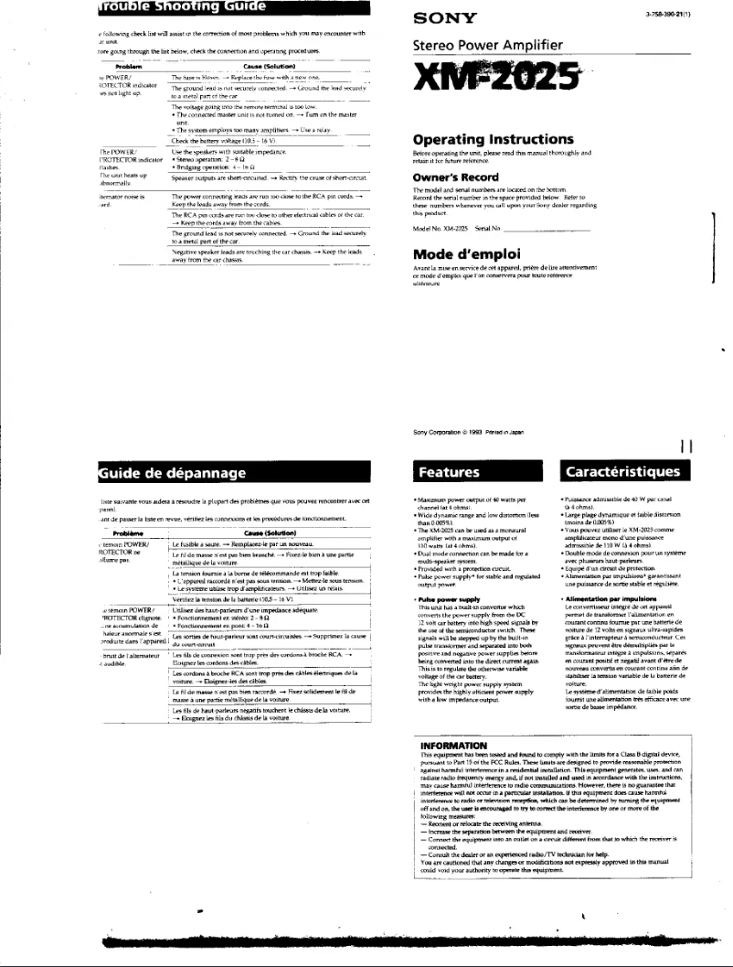 Page 1 of the manual User Manual Sony XM-2025