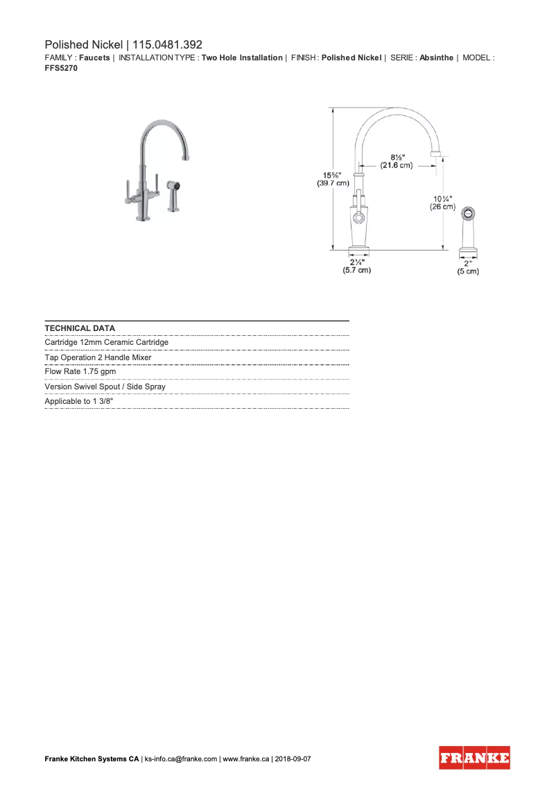 Page 1 of the manual User Manual Franke FF5270