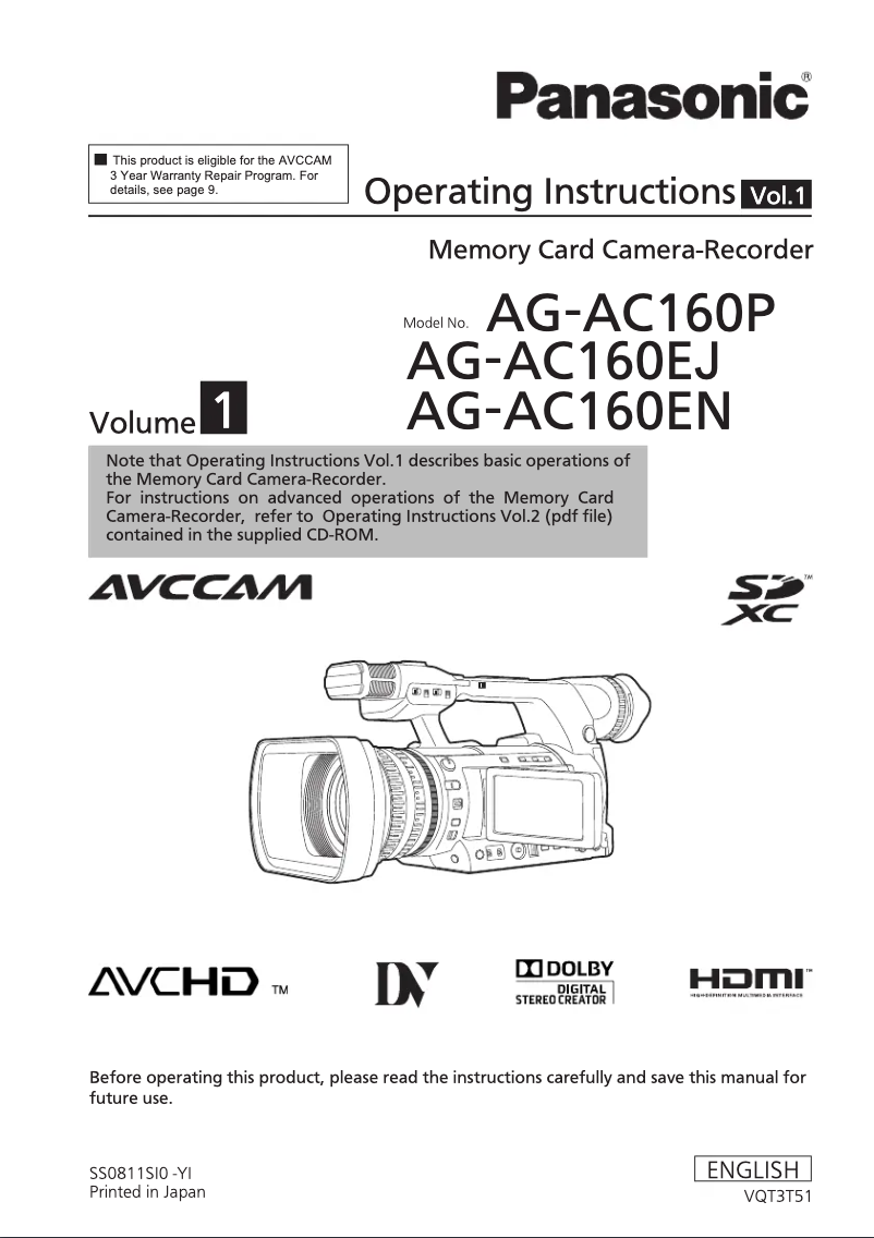 Page 1 of the manual User Manual Panasonic AVCCAM AG-AC160