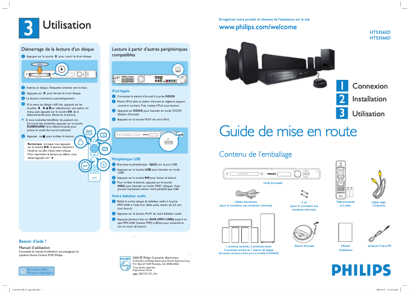 Page 1 of the manual Quick Start Guide Philips HTS3566D