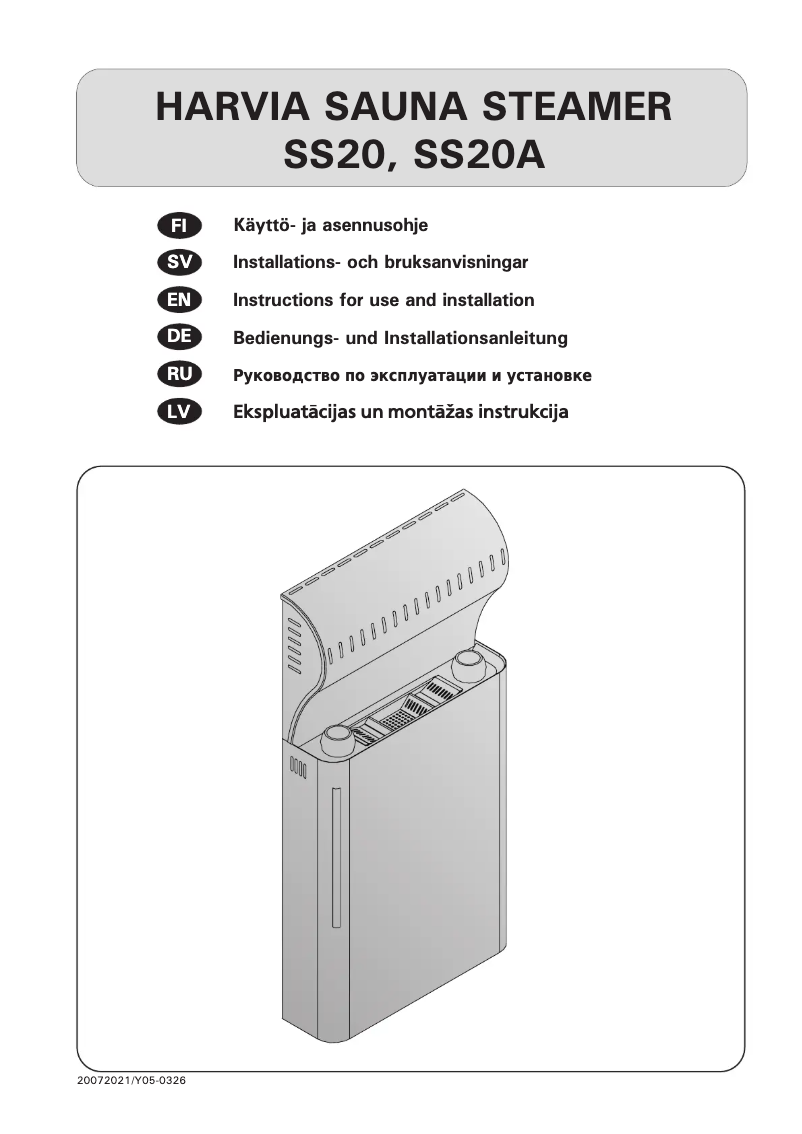 Page 1 of the manual User Manual Harvia SS20