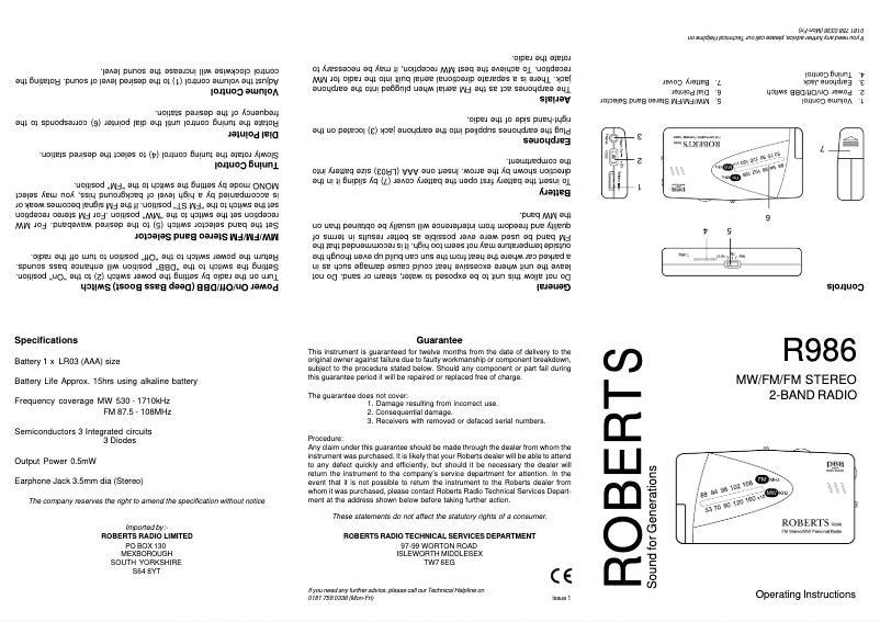 Page 1 of the manual User Manual Roberts R986