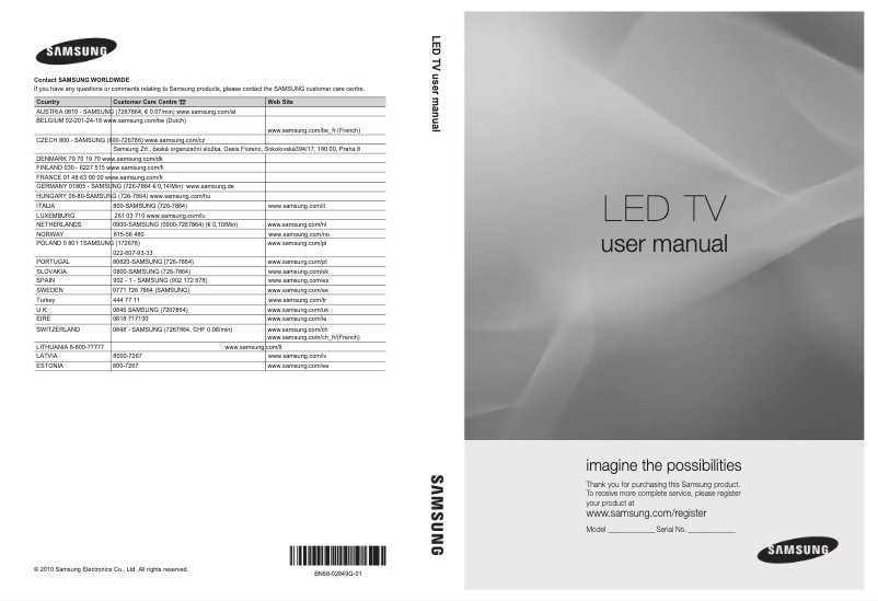 First page image of the manual for UE40S870XS