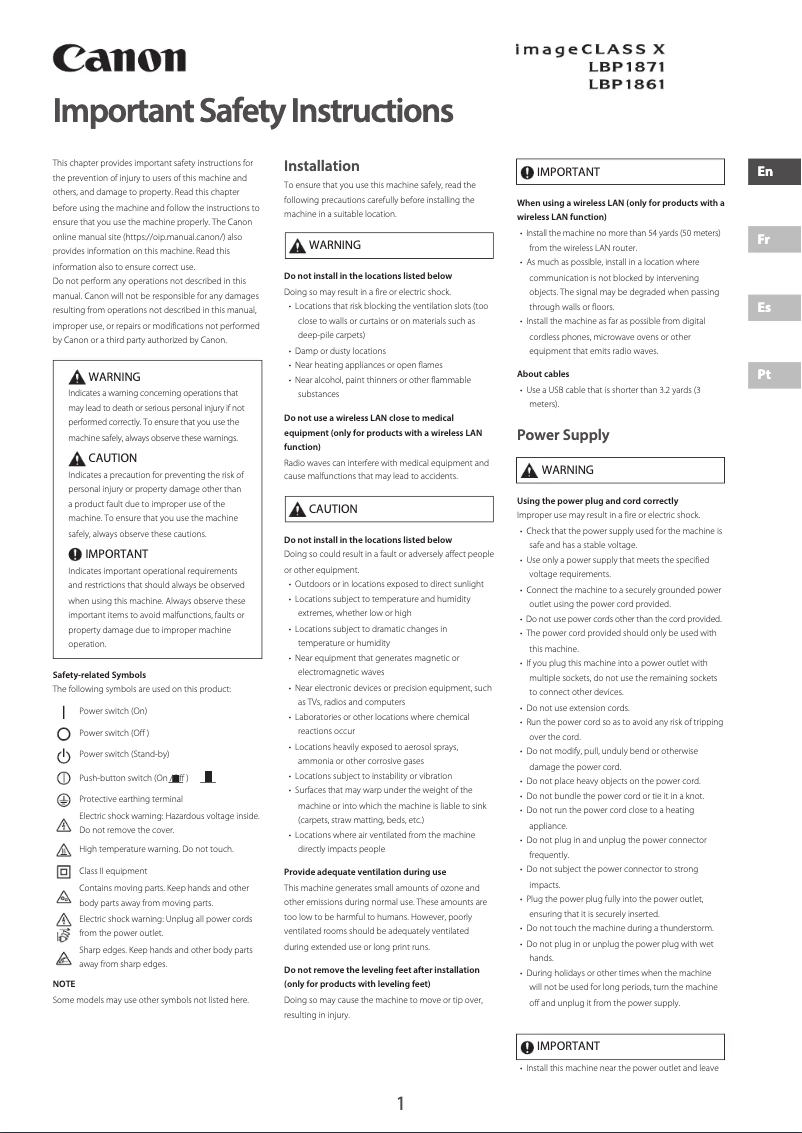 First page image of the manual for imageCLASS X LBP1861
