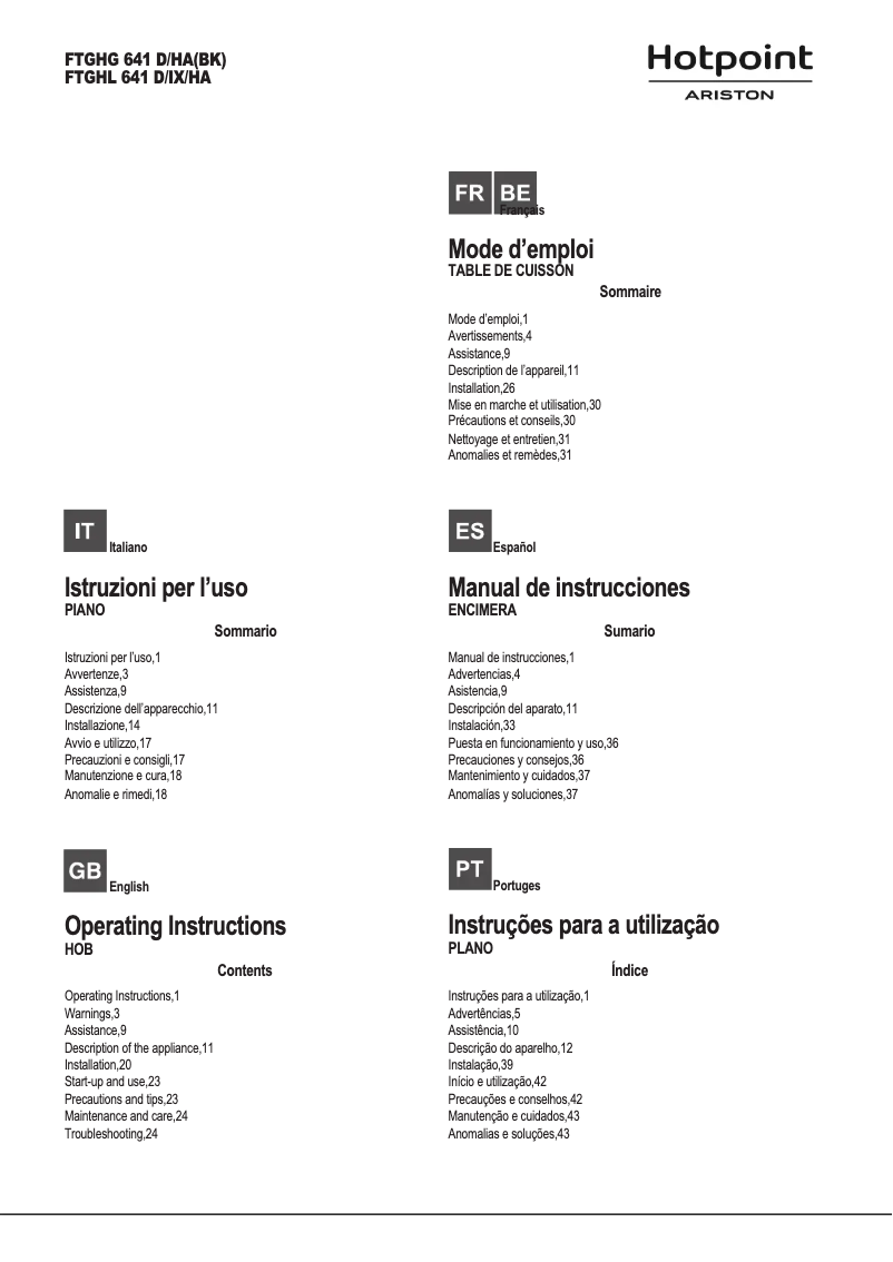 First page image of the manual for FTGHL 641 D/IX/H
