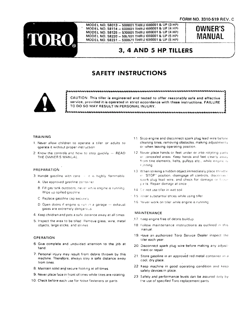 Page 1 of the manual User Manual Toro 58231