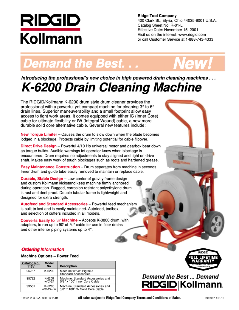 Page 1 of the manual Catalogue Ridgid K-6200