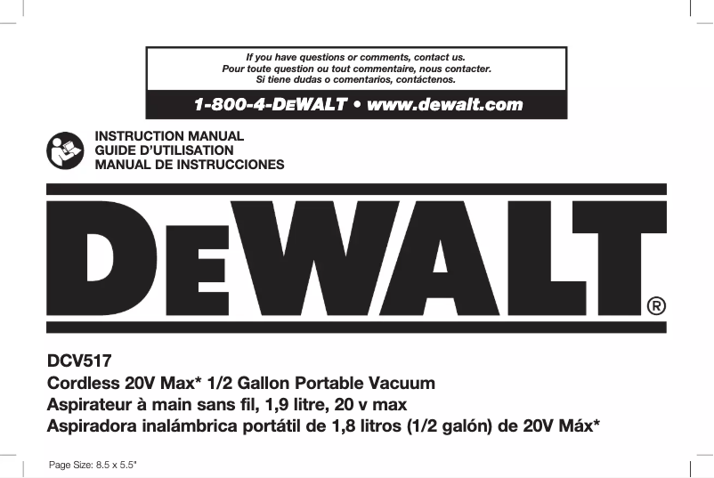 Page 1 of the manual User Manual DeWalt DCV517