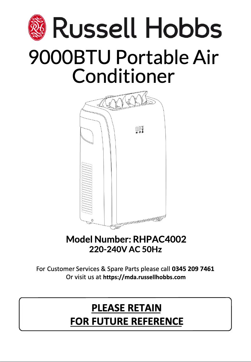 Page 1 of the manual User Manual Russell Hobbs RHPAC4002