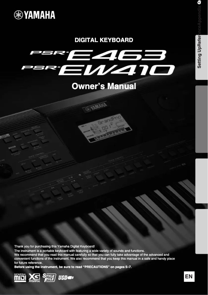 First page image of the manual for PSR-EW410