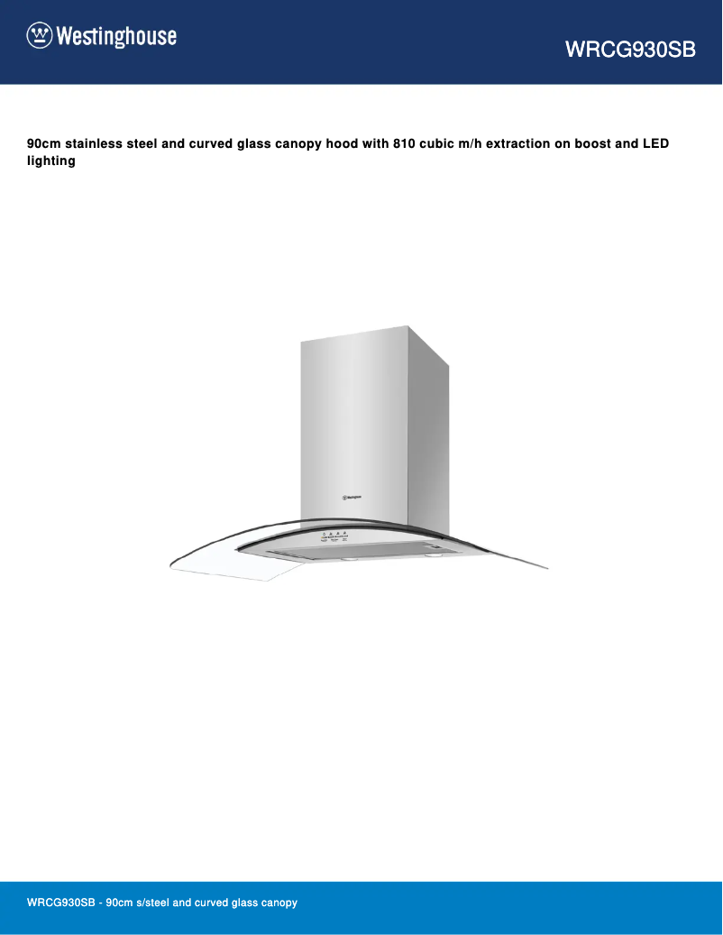 Page 1 of the manual Technical Sheet Westinghouse WRCG930SB