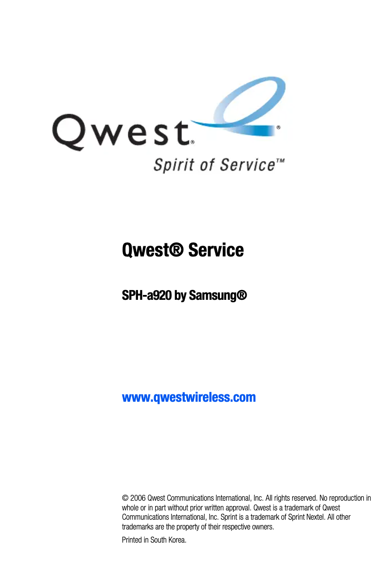 First page image of the manual for SPH-A920