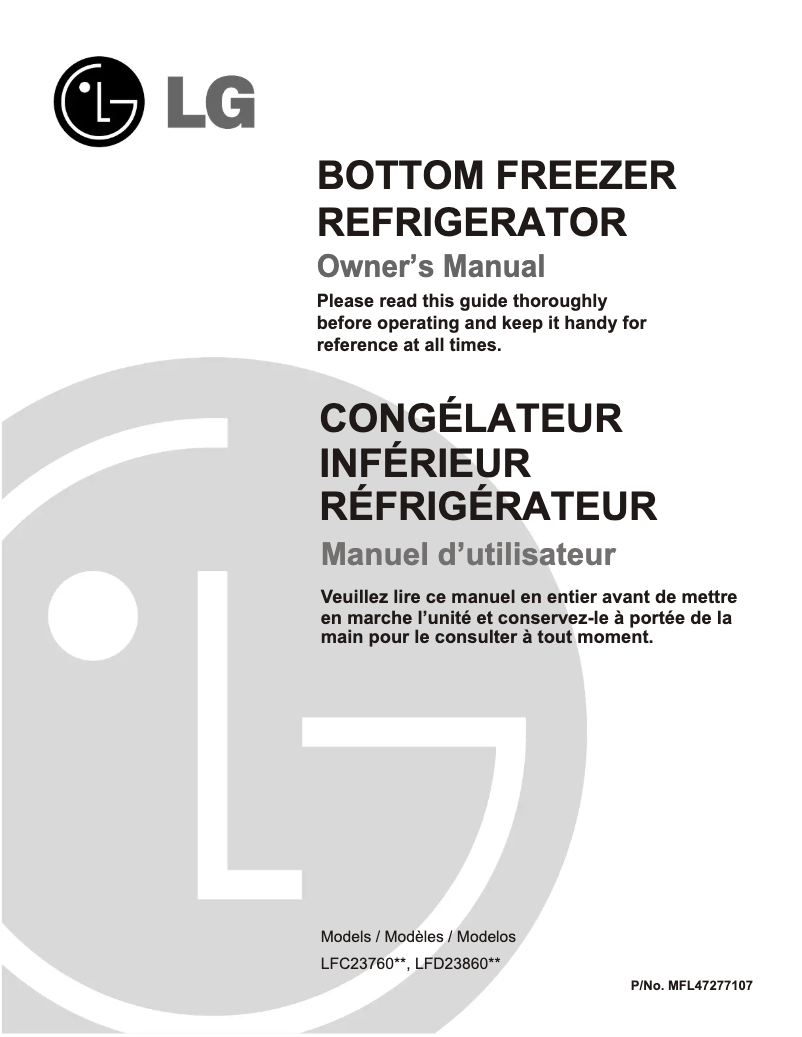 First page image of the manual for LFD23860SW