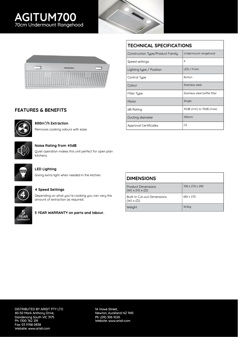 Page 1 of the manual Technical Sheet Tisira AGITUM700